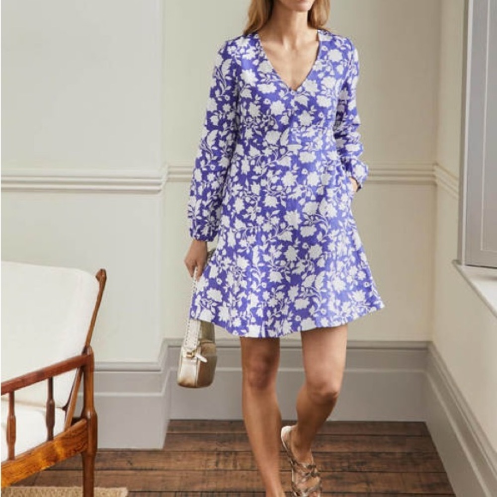 Boden Blue and White Floral Mini Dress